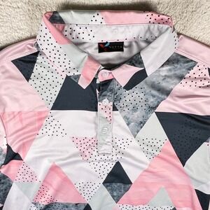 Yatta Golf Polo Shirt Men Medium Geometric Triangle Pink Grey White Performance